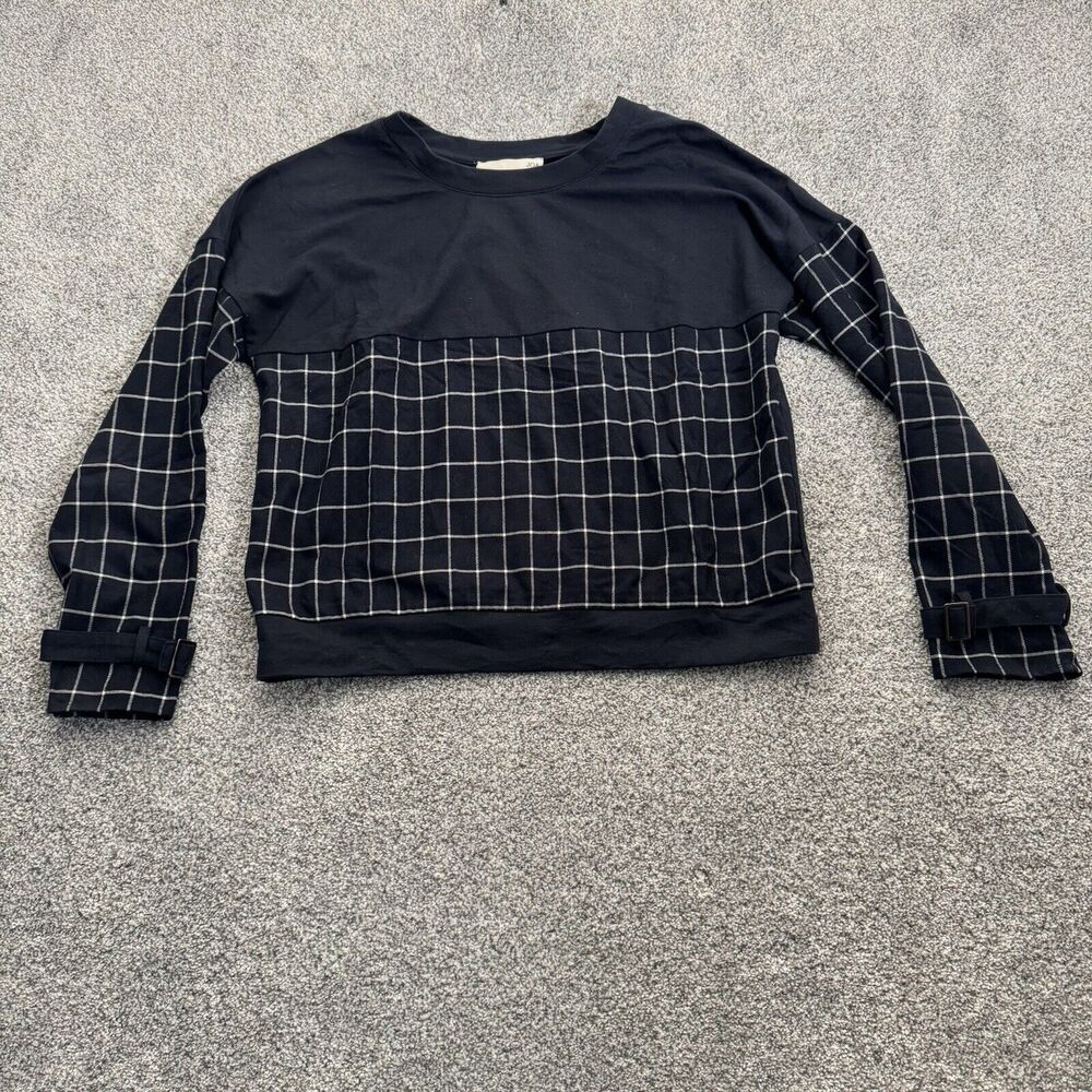 JOA Sweater Womens Medium Belted Cuffs Windowpane‎ Check Preppy Dark Academia